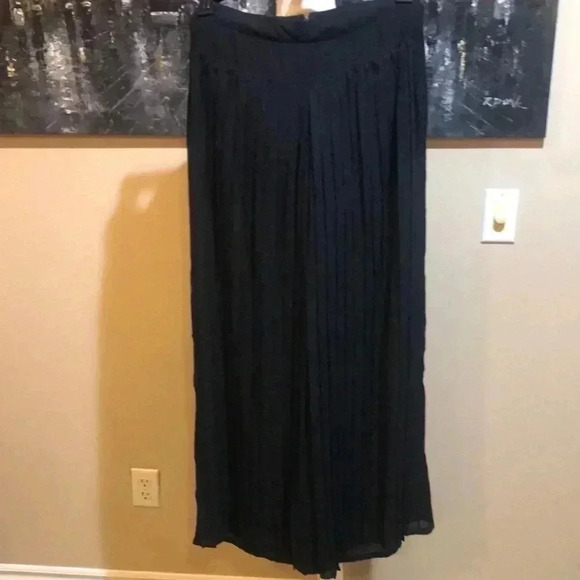Sans Souci Black Pleated Front Wide Leg Sheer Zip Back Pants-Size M - Picture 1 of 9